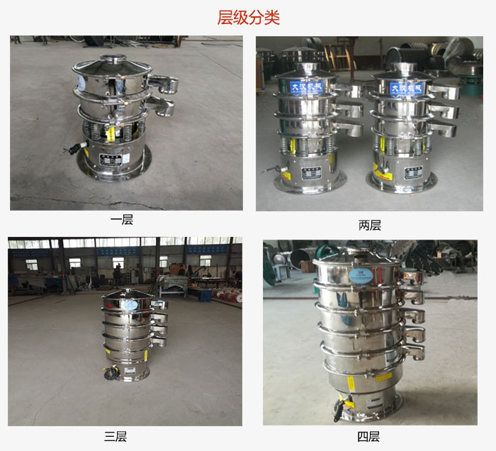 小型不銹鋼振動篩層級展示：一層，兩層，三層，四層等。