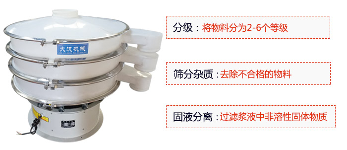 600型聚丙烯振動篩優(yōu)勢：分級：將物料京分為2-6個等級。篩分雜質(zhì)：去除不合格的物料。固液分離：過濾漿液中非溶性固體物質(zhì)。