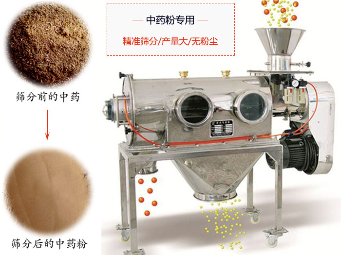 WQS50-130臥式氣流篩：中藥粉專用篩：精度篩分/產(chǎn)量大/無粉塵符合標(biāo)準(zhǔn)。