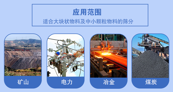 礦業(yè)振動篩應用行業(yè)：適合大塊狀物料及中小顆粒物料的篩分：礦山，電力，冶金，煤炭等。