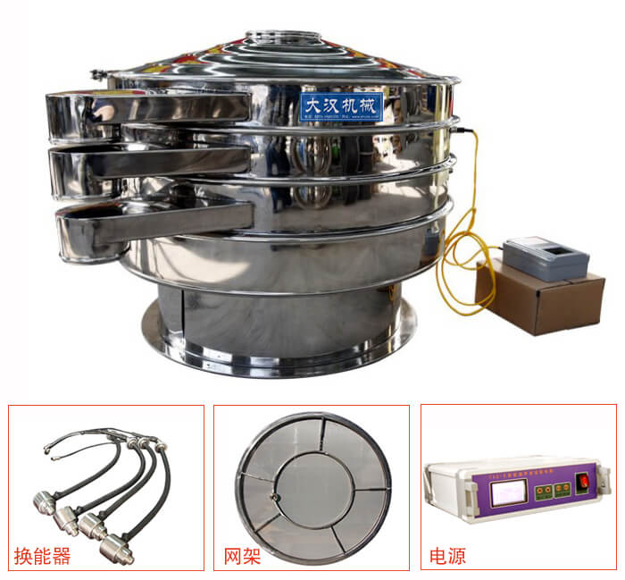  全不銹鋼超聲波振動(dòng)篩內(nèi)部組成：換能器，網(wǎng)架，電源。