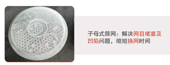 塑料防腐蝕振動(dòng)篩采用子母扣式網(wǎng)架可安裝彈跳球進(jìn)行清網(wǎng)，解決篩網(wǎng)堵塞問題。